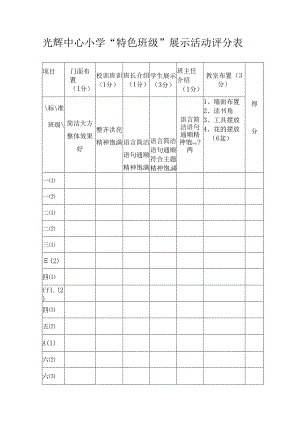 光辉中心小学特色班级展示活动评分表.docx