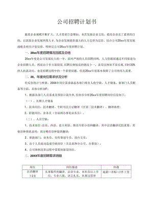 公司招聘年度计划书.docx