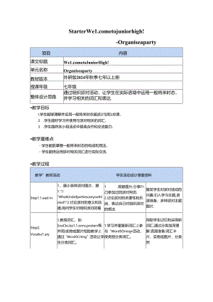 Starter Welcome to junior high!-Organise a party 教学设计-外研版（2024）七年级上册.docx