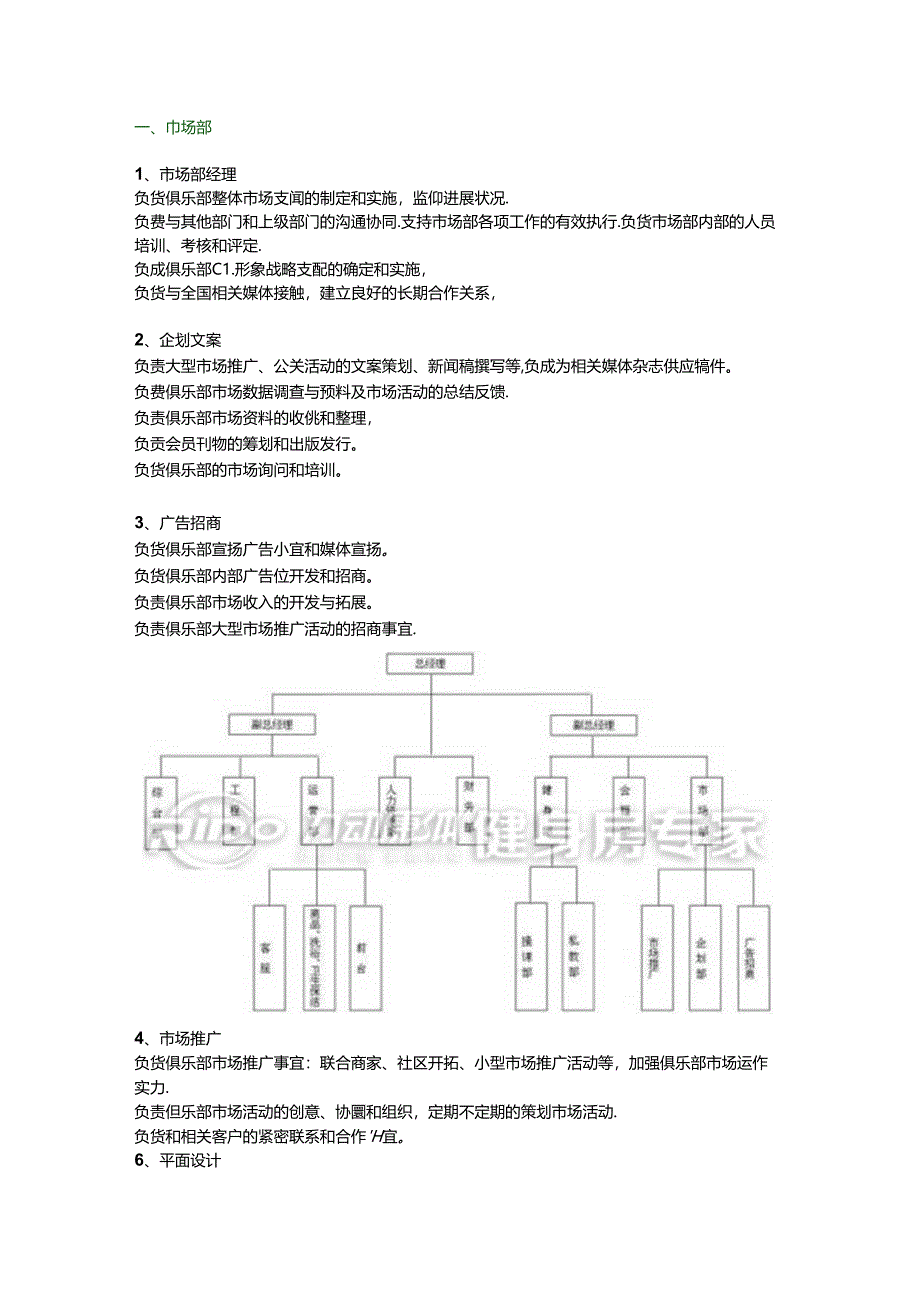 健身俱乐部组织结构图及部门职能描述.docx_第1页