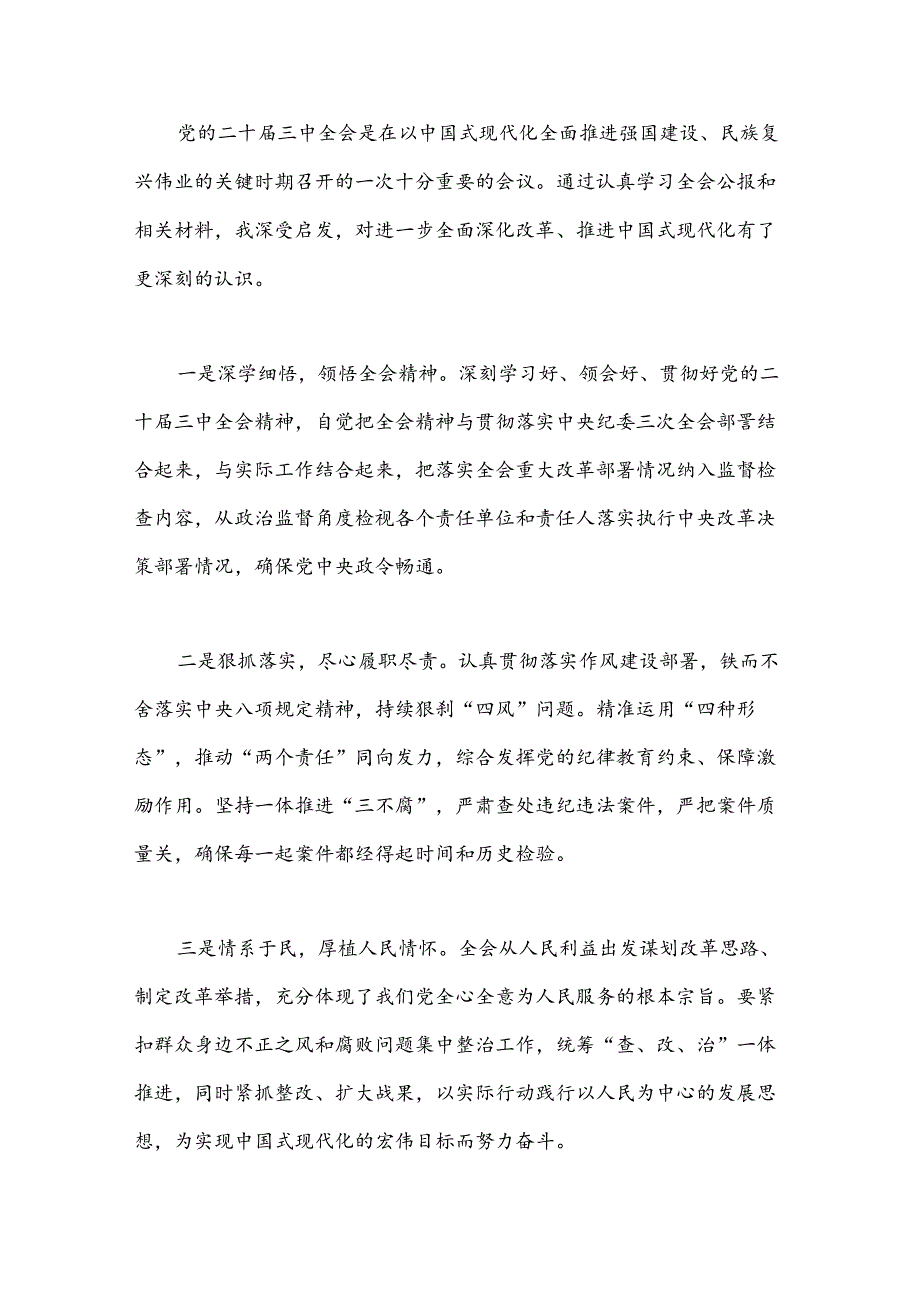 （10篇）纪检干部学习二十届三中全会研讨发言材料.docx_第3页
