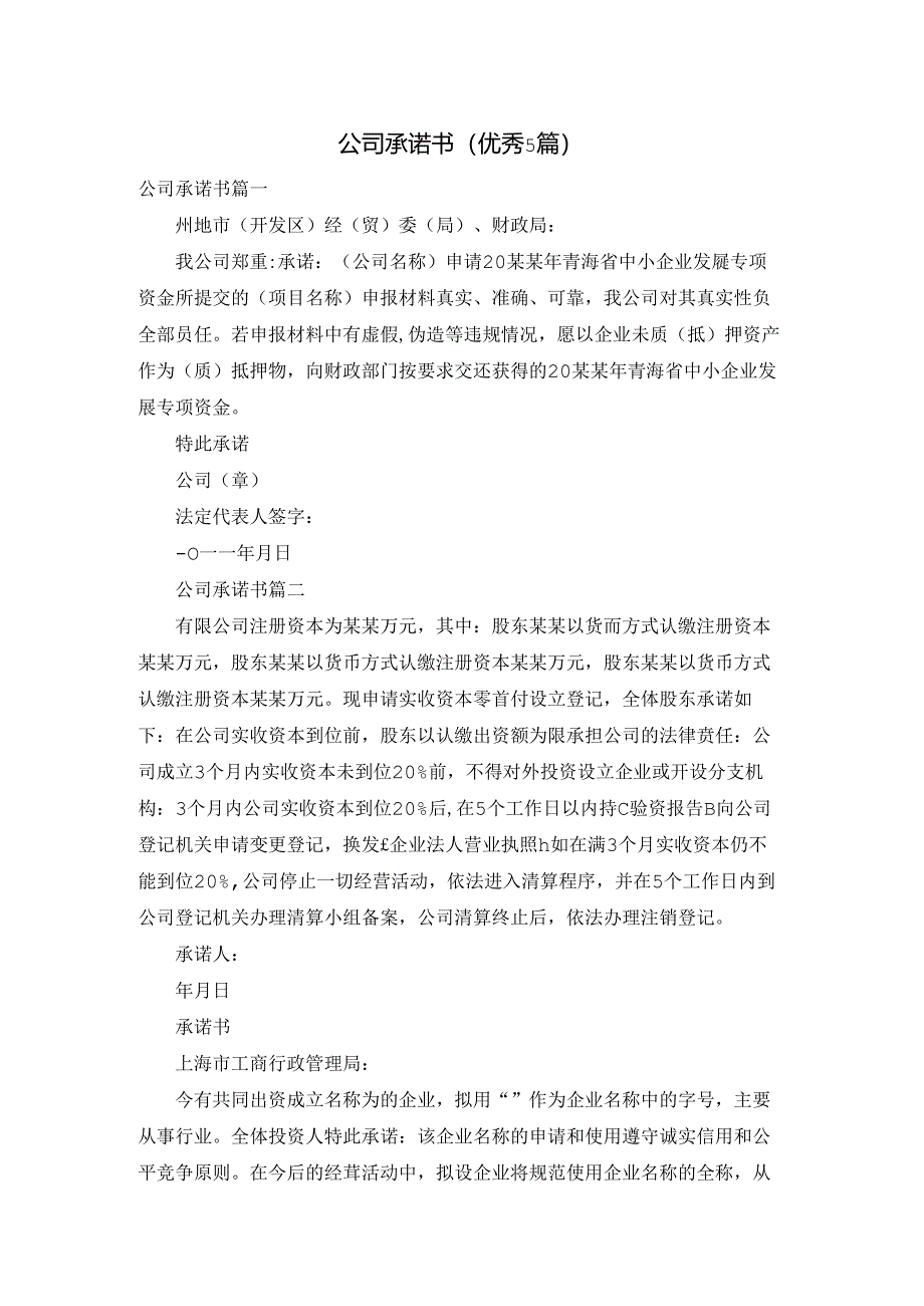 公司承诺书（优秀5篇）.docx_第1页