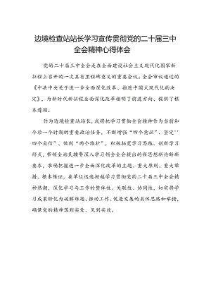 边境检查站站长学习宣传贯彻党的二十届三中全会精神心得体会.docx
