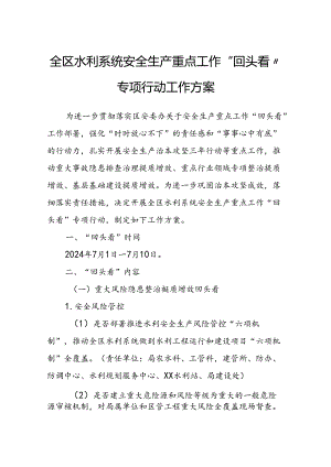 全区水利系统安全生产重点工作“回头看”专项行动工作方案.docx