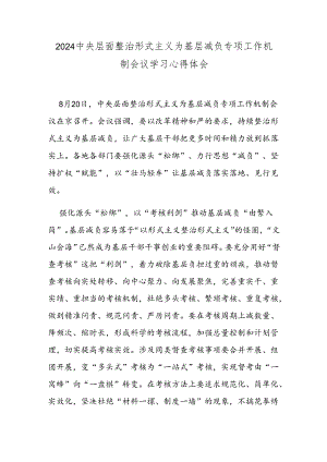 2024中央层面整治形式主义为基层减负专项工作机制会议学习心得体会.docx