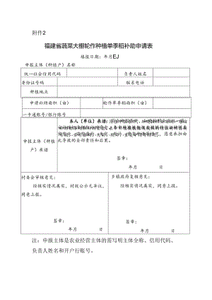 福建省蔬菜大棚轮作种植单季稻补助申请表.docx