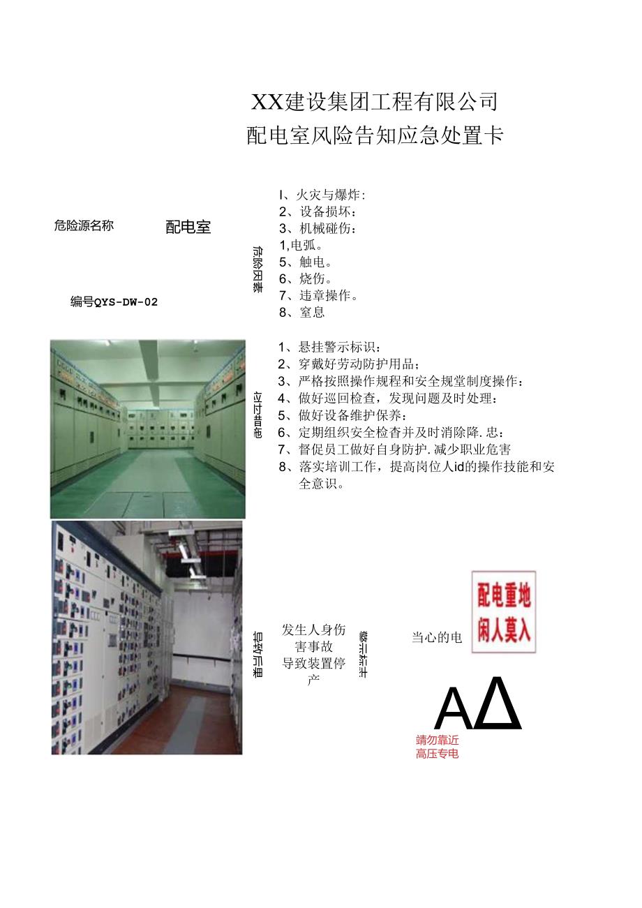 配电室风险告知应急处置卡（2024年XX建设集团工程有限公司）.docx_第1页