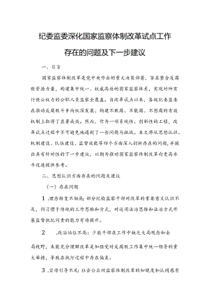 纪委监委深化国家监察体制改革试点工作存在的问题及下一步建议.docx