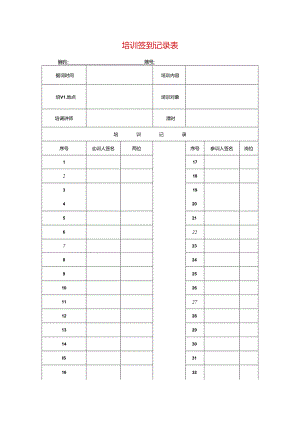培训签到记录表模板.docx