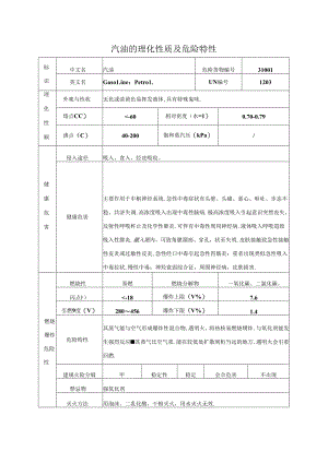 汽油的理化性质及危险特性（2024年XX化工有限公司）.docx