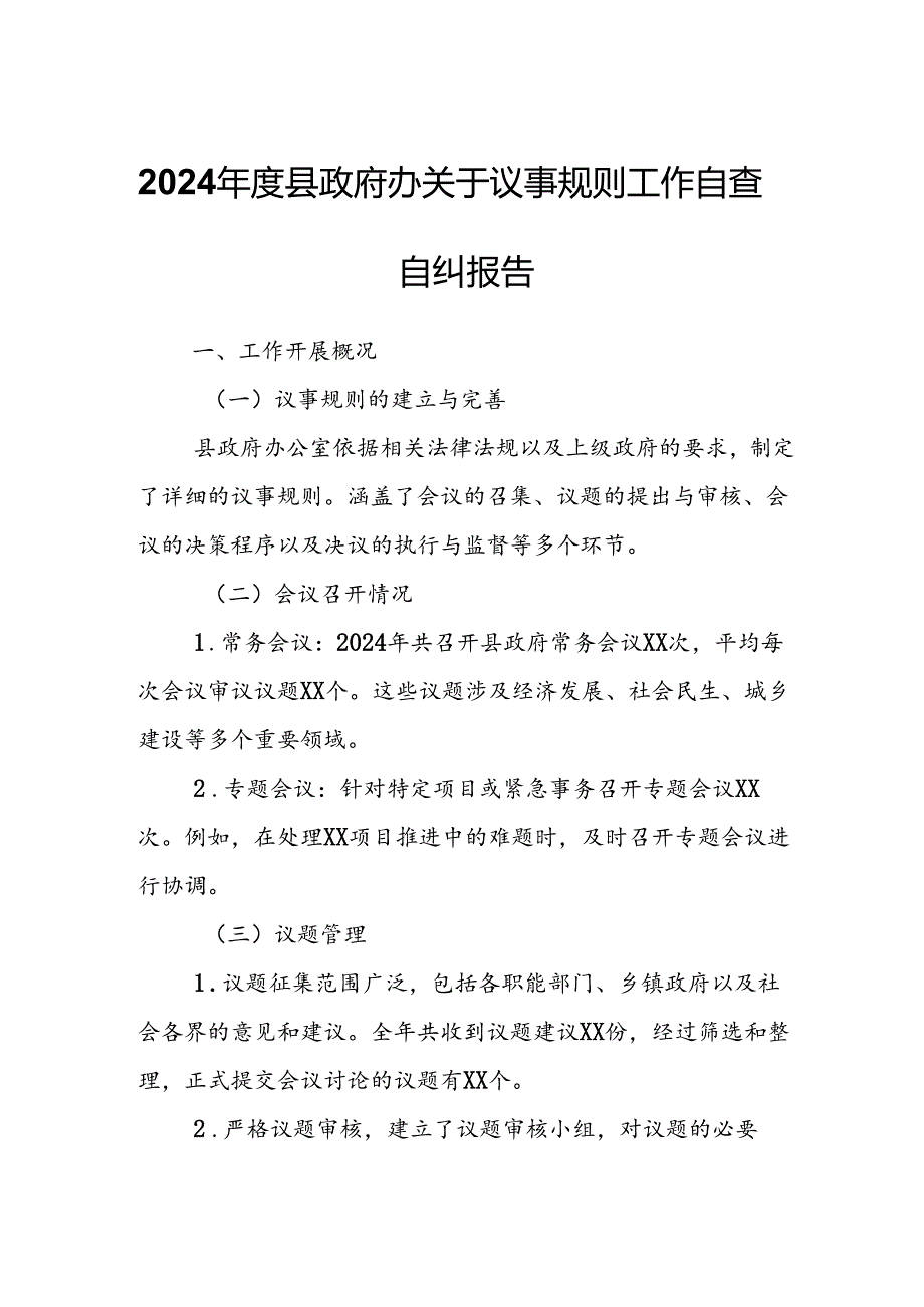 2024年度县政府办关于议事规则工作自查自纠报告.docx_第1页