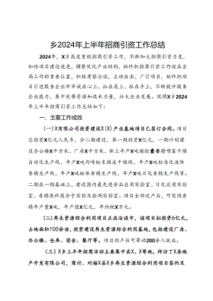 乡2024年上半年招商引资工作总结.docx