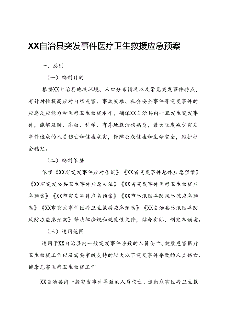 XX自治县突发事件医疗卫生救援应急预案.docx_第1页