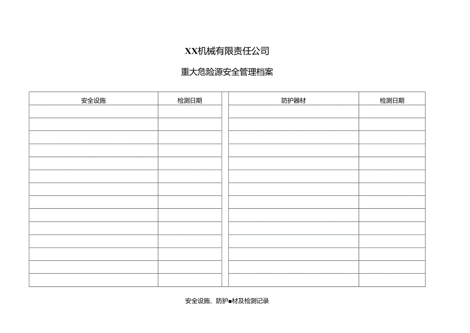 XX机械有限责任公司重大危险源安全管理档案之安全设施、防护器材及检测记录(2024年).docx_第1页