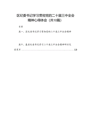 （10篇）区纪委书记学习贯彻党的二十届三中全会精神心得体会（精选）.docx