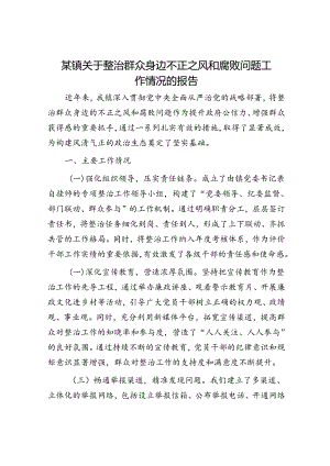 某镇关于整治群众身边不正之风和腐败问题工作情况的报告.docx