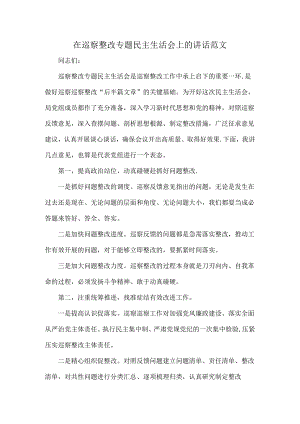 在巡察整改专题民主生活会上的讲话范文.docx