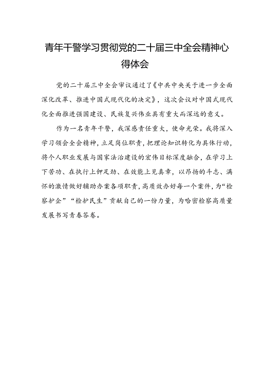 青年干警学习贯彻党的二十届三中全会精神心得体会.docx_第1页