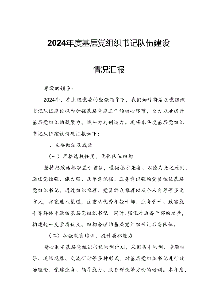 2024年度基层党组织书记队伍建设情况汇报.docx_第1页