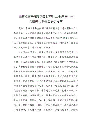 基层巡察干部学习贯彻党的二十届三中全会精神心得体会研讨发言.docx