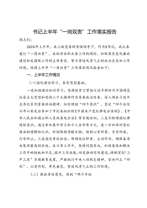 书记上半年“一岗双责”工作落实报告.docx