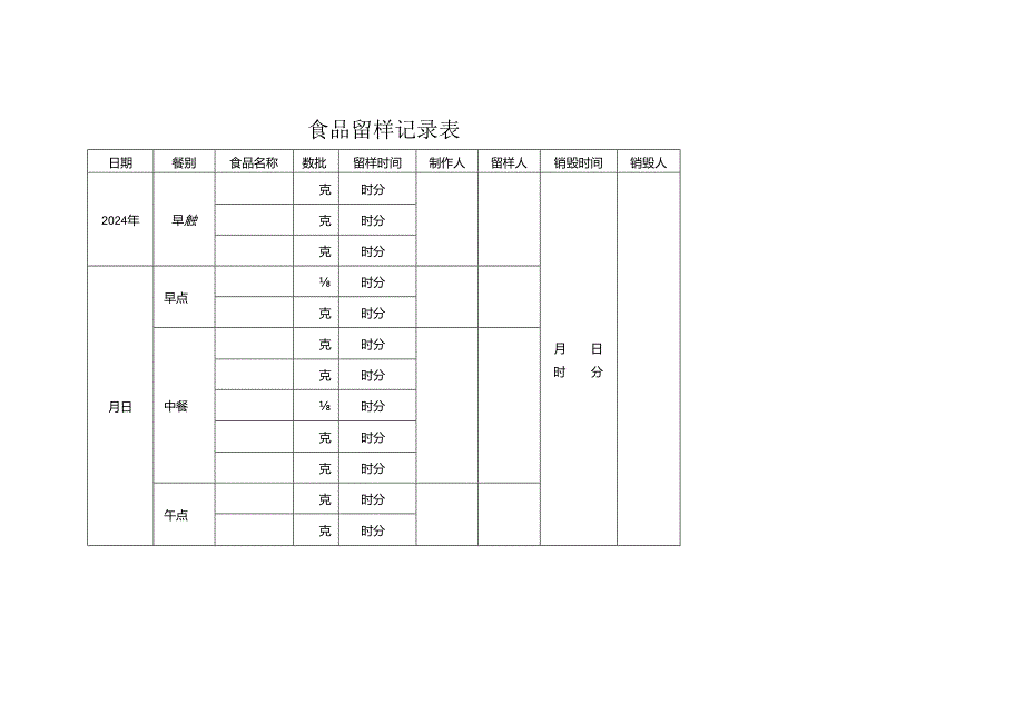 食品留样记录表.docx_第1页