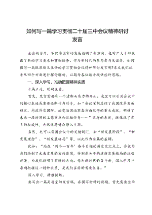 如何写一篇学习贯彻二十届三中会议精神研讨发言.docx