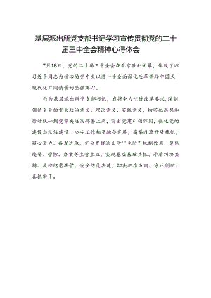 基层派出所党支部书记学习宣传贯彻党的二十届三中全会精神心得体会.docx