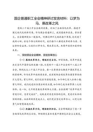 国企普通职工全会精神研讨发言材料：以梦为马乘改革之风.docx