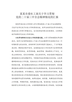 某某市委社工部关于学习贯彻党的二十届三中全会精神情况的汇报.docx