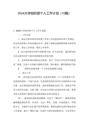 2024大学组织部个人工作计划(10篇).docx