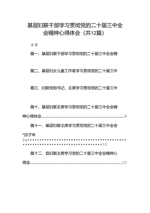 基层妇联干部学习贯彻党的二十届三中全会精神心得体会12篇（精选）.docx