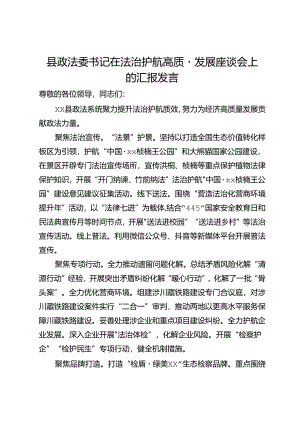 县政法委书记在法治护航高质量发展座谈会上的汇报发言.docx