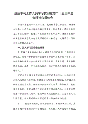 基层水利工作人员学习贯彻党的二十届三中全会精神心得体会.docx