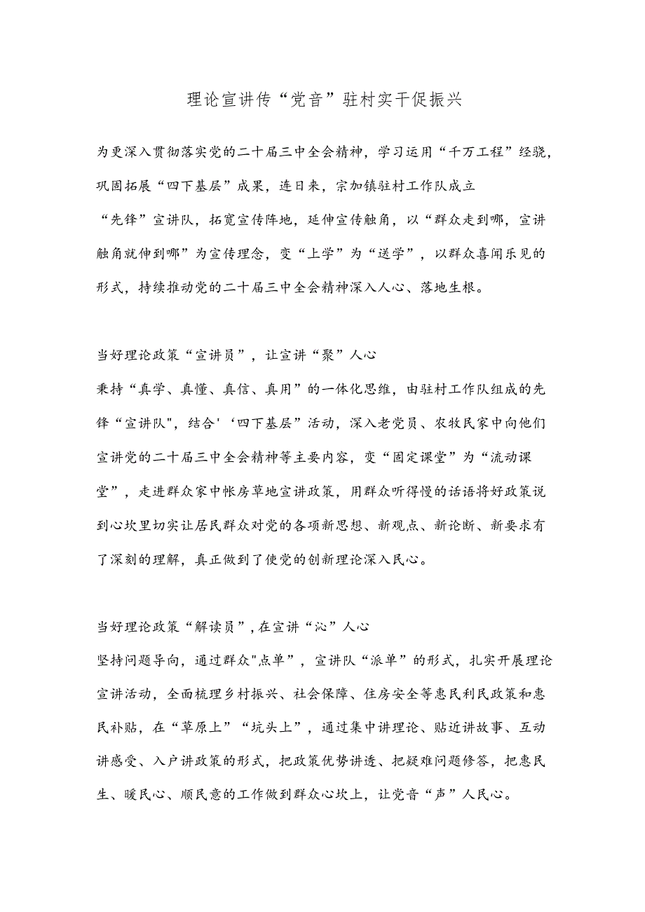 理论宣讲传“党音” 驻村实干促振兴.docx_第1页