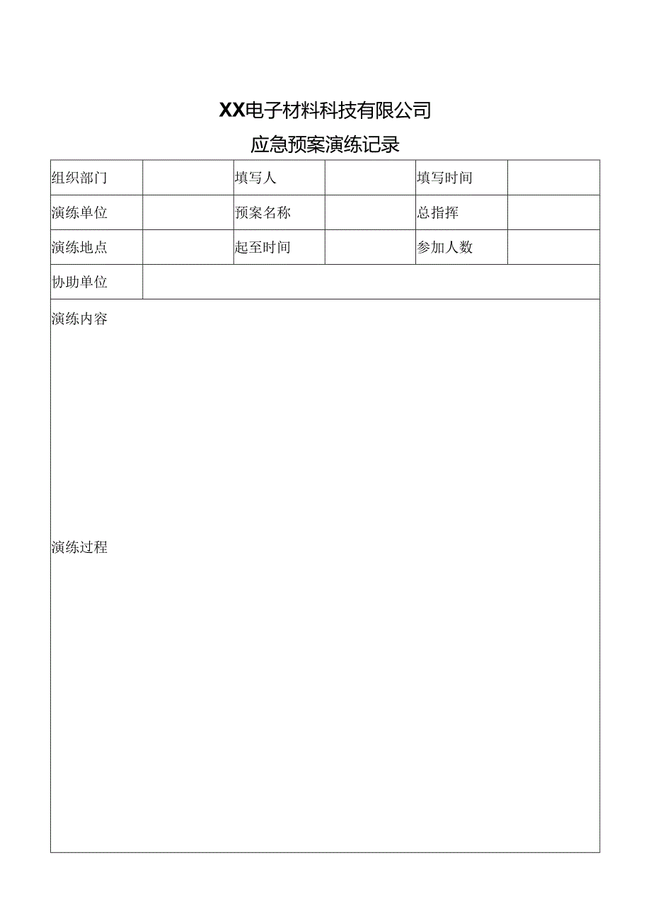 XX电子材料科技有限公司应急预案演练记录（2024年）.docx_第1页