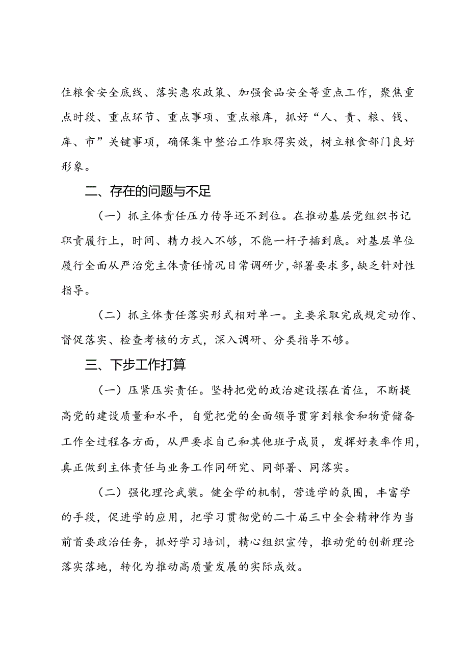 粮食和物资储备中心党委书记2024年以来履行全面从严治党主体责任情况报告.docx_第3页