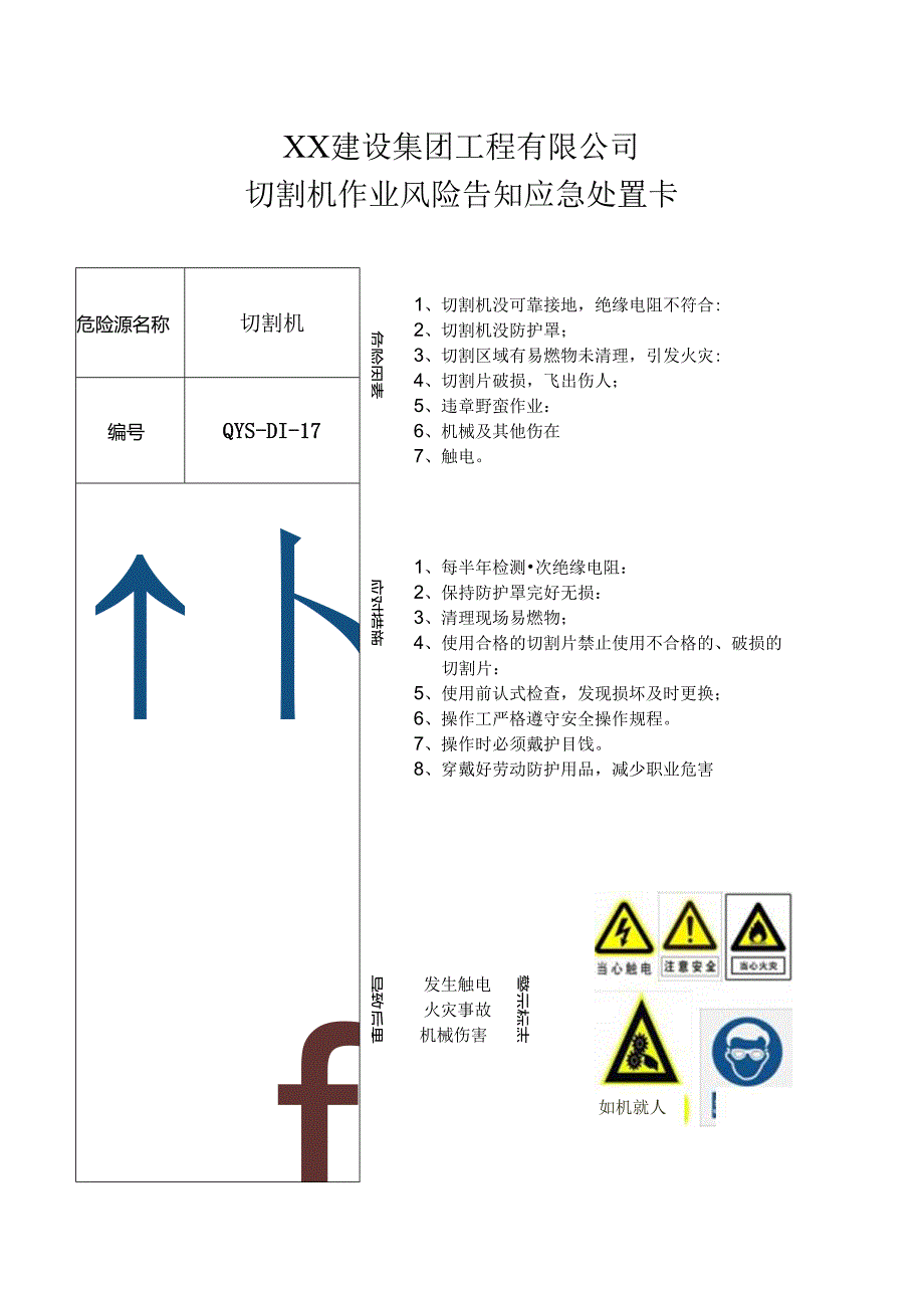 切割机作业风险告知应急处置卡（2024年XX建设集团工程有限公司）.docx_第1页