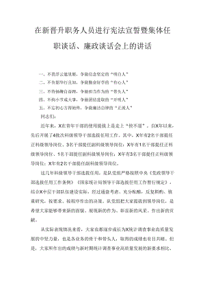 在新晋升职务人员进行宪法宣誓暨集体任职谈话.docx