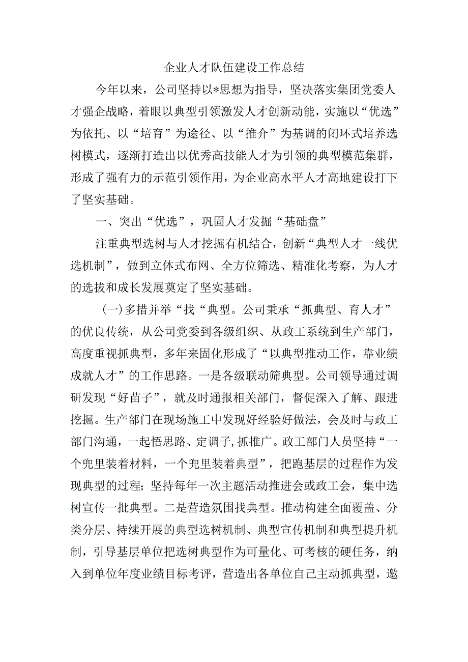 企业人才队伍建设工作总结.docx_第1页