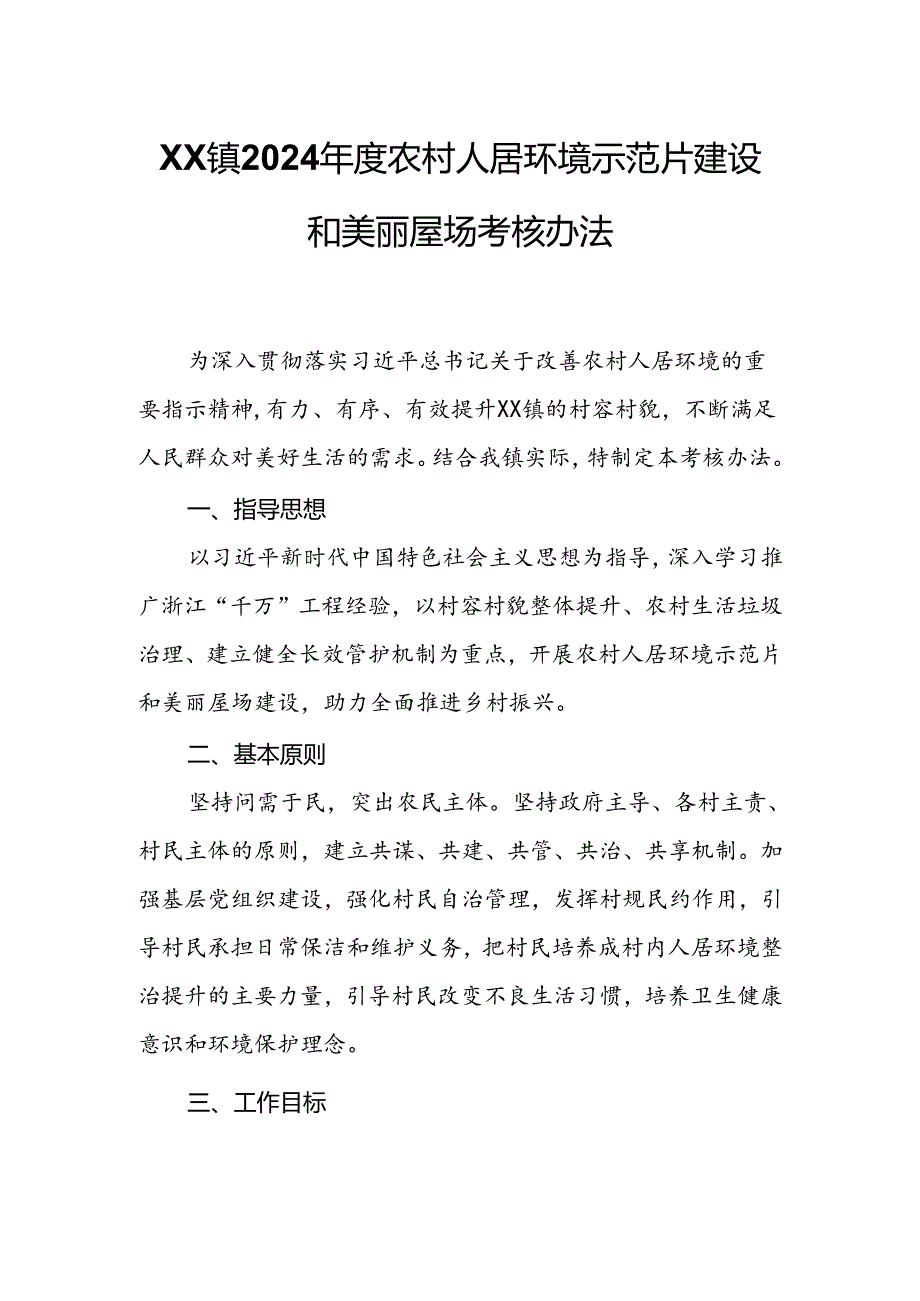 XX镇2024年度农村人居环境示范片建设和美丽屋场考核办法.docx_第1页