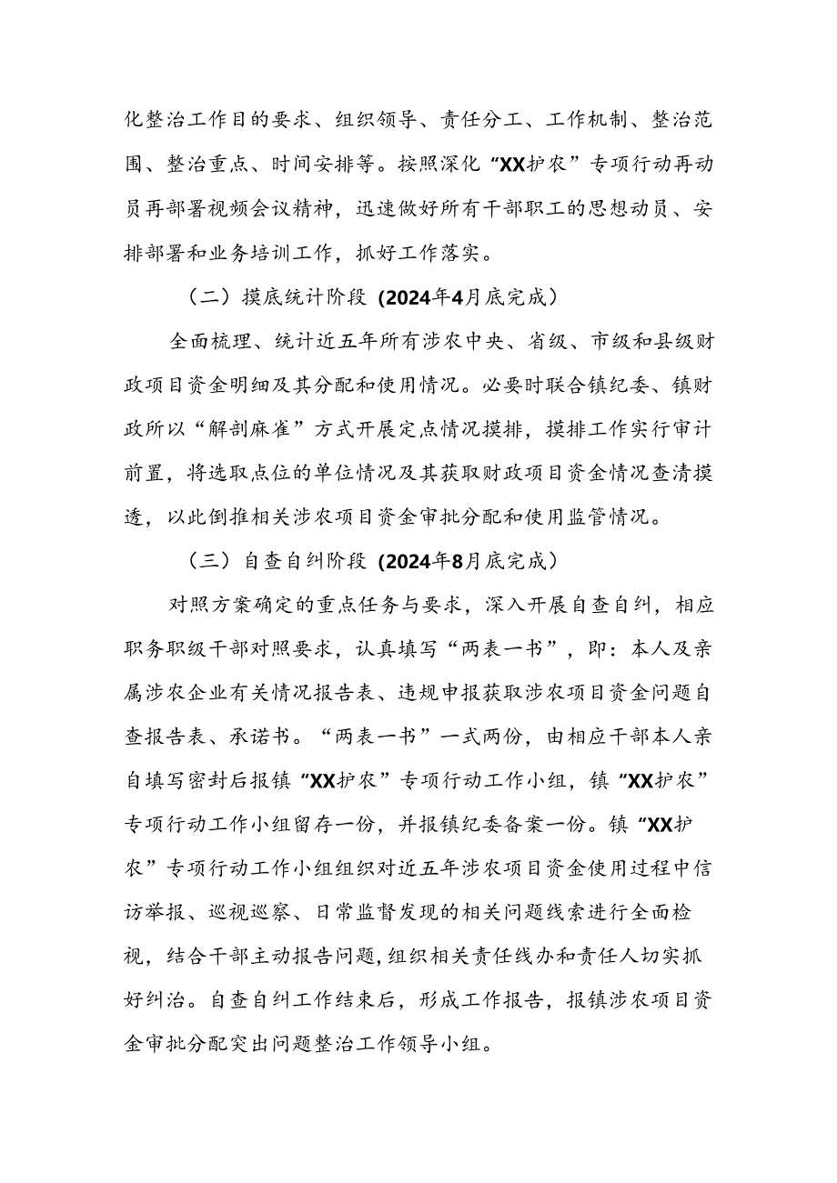 XX镇深化涉农项目资金审批分配问题整治工作方案.docx_第3页