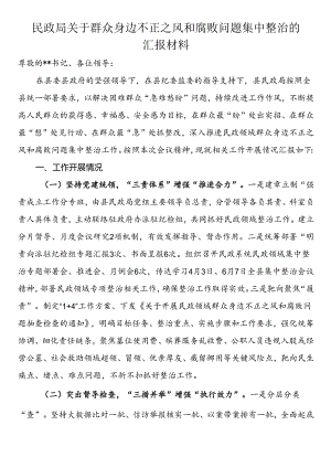 民政局关于群众身边不正之风和腐败问题集中整治的汇报材料范文.docx