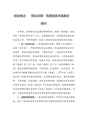经验做法：“排队抓尾”筑堡垒+固本强基促振兴.docx