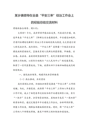 某乡镇领导在全县“平安三率”综治工作会上的经验总结交流材料.docx