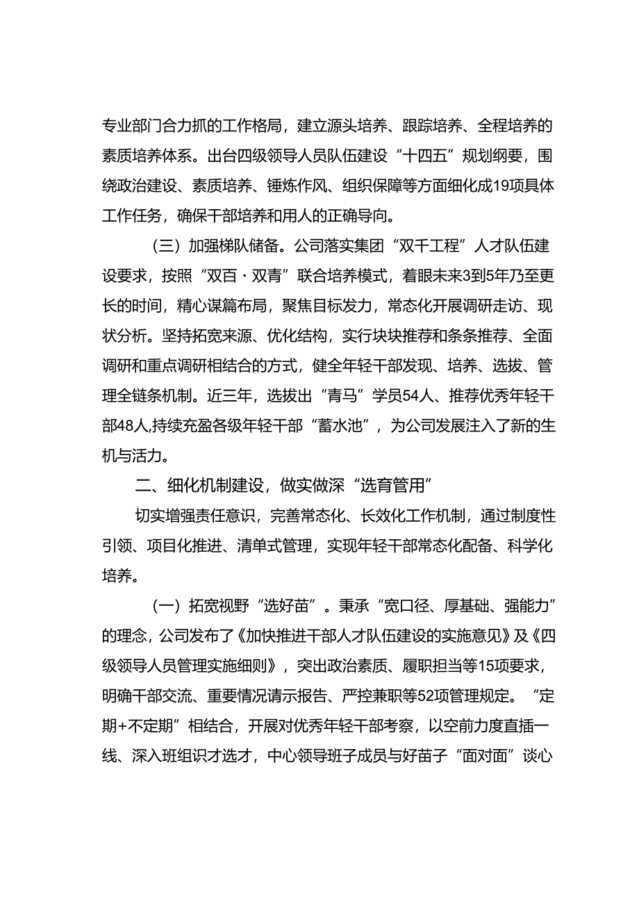 某某公司“五化”协同强化青年干部培养经验交流材料.docx_第2页