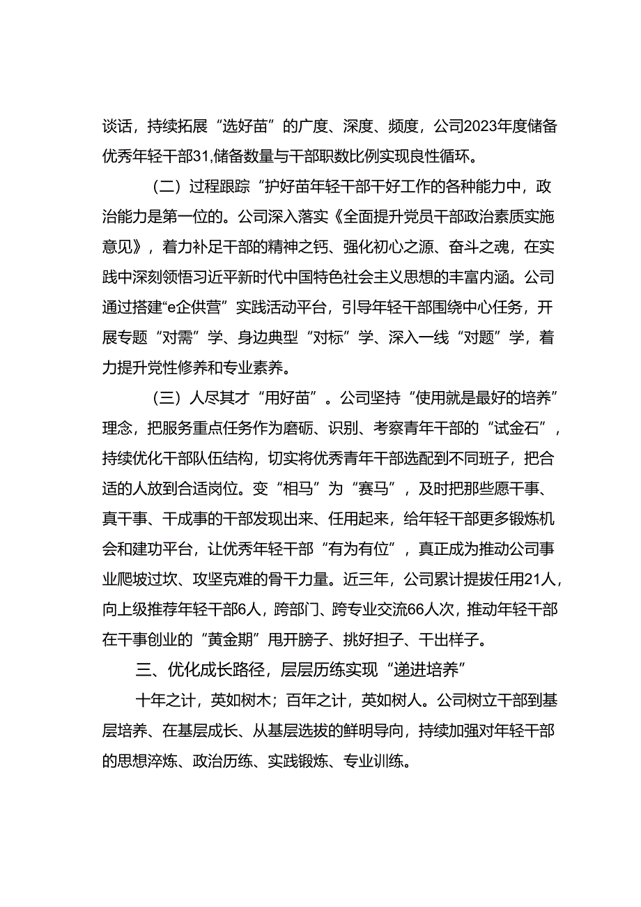 某某公司“五化”协同强化青年干部培养经验交流材料.docx_第3页