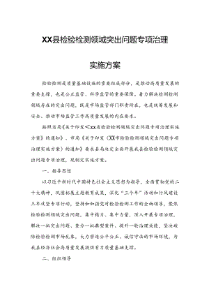 XX县检验检测领域突出问题专项治理实施方案.docx