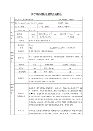 异丁烯的理化性质及危险特性（2024年XX化工有限公司）.docx