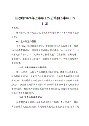 区政府2024年上半年工作总结和下半年工作计划.docx